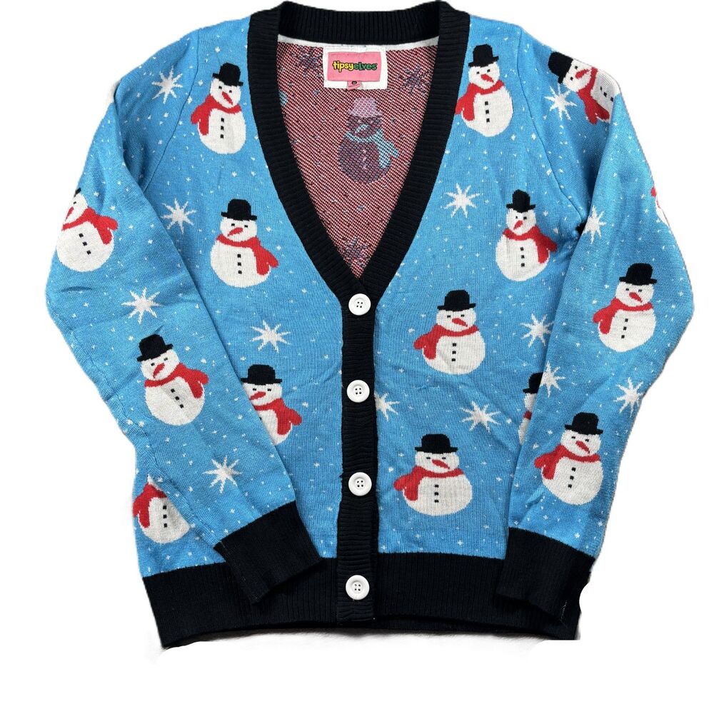 Tipsy Elves Women Cardigan Snazzy Snowman Ugly Christmas Sweater Medium Q166